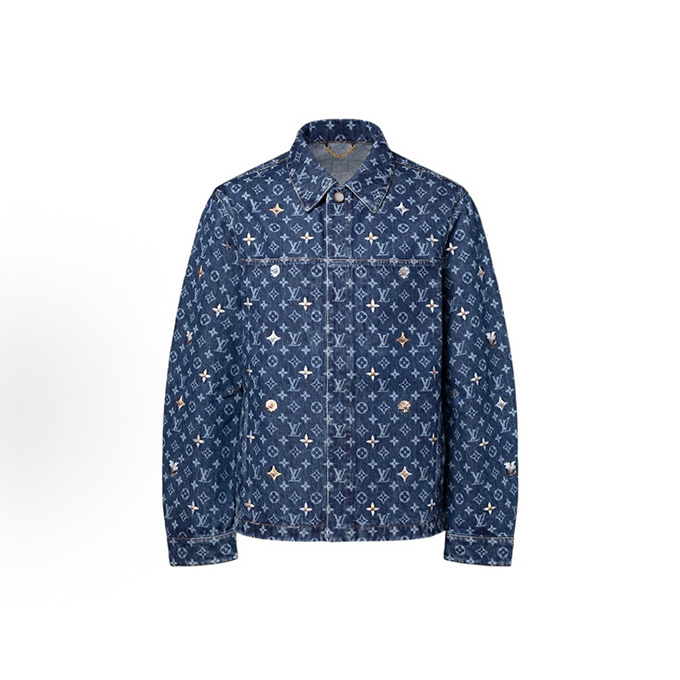 lv louis vuitton monogram embroidered denim trucker jacket